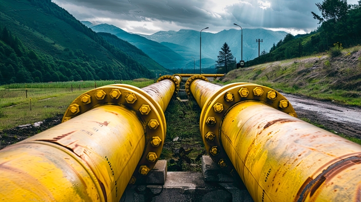 Tubería de gas natural en un paisaje montañoso