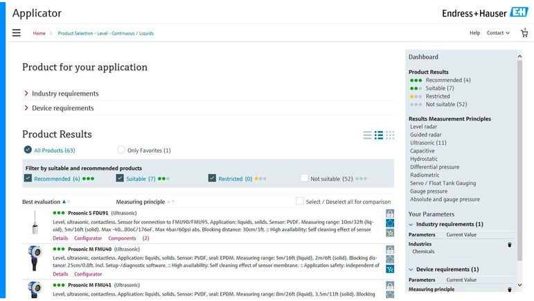 Captura de pantalla de Applicator para la selección de instrumentos