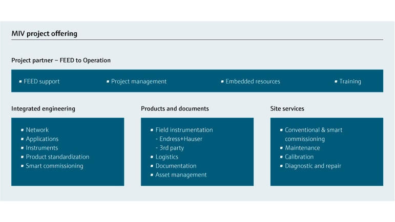 Gráfico de Endress+Hauser que muestra su oferta como proveedor principal de instrumentación (MIV).